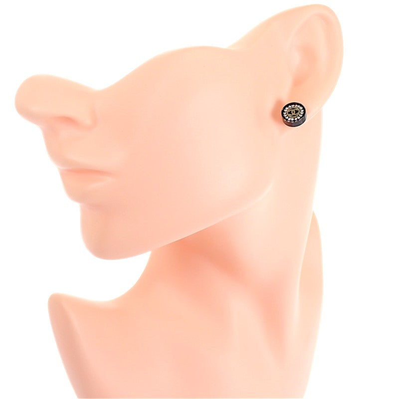シャネル CHANEL CC ラウンド 17A ピアス ラインストーン ブラック シルバー金具 レディース【中古】【ABランク】