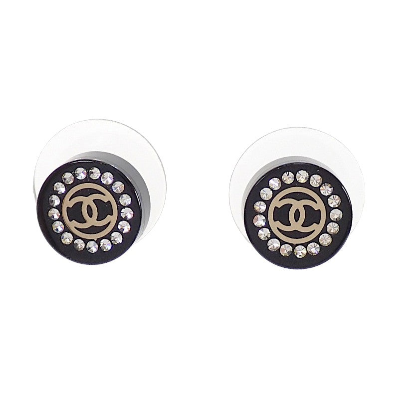 シャネル CHANEL CC ラウンド 17A ピアス ラインストーン ブラック シルバー金具 レディース【中古】【ABランク】