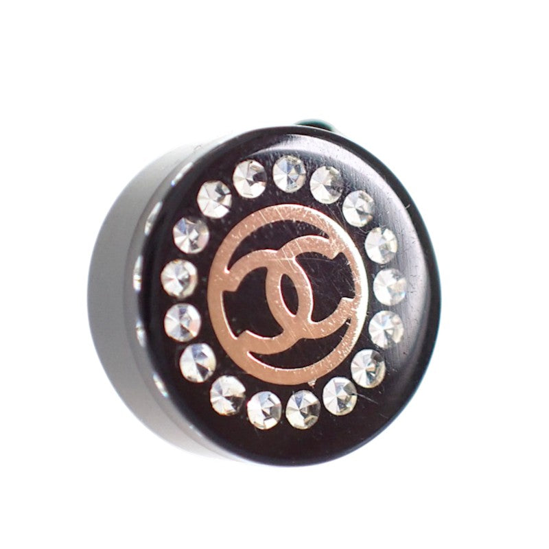 シャネル CHANEL CC ラウンド 17A ピアス ラインストーン ブラック シルバー金具 レディース【中古】【ABランク】