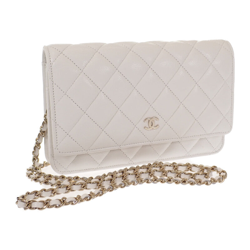 【中古】シャネル CHANEL クラシック チェーンウォレット AP0250 ショルダーバッグ キャビアスキン ホワイト ゴールド金具 レディース【Aランク】