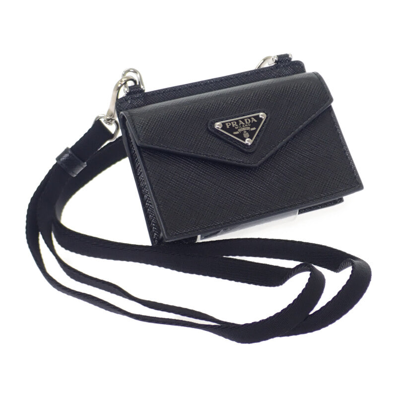 プラダ PRADA トライアングル 1TL404 カードケース サフィアーノ ブラック レディース【中古】【Aランク】