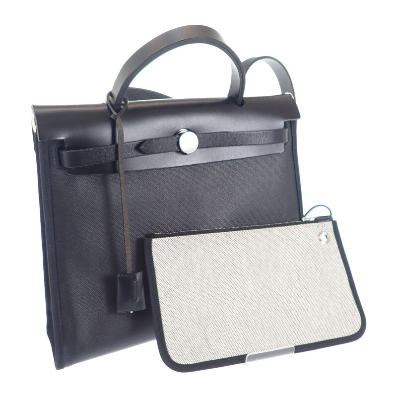エルメス HERMES エールバッグジップPM 2WAYバッグ ハンドバッグ トワルアッシュベルリンヌ×ヴァッシュハンター ブラック シルバー金具 レディース【中古】【ABランク】