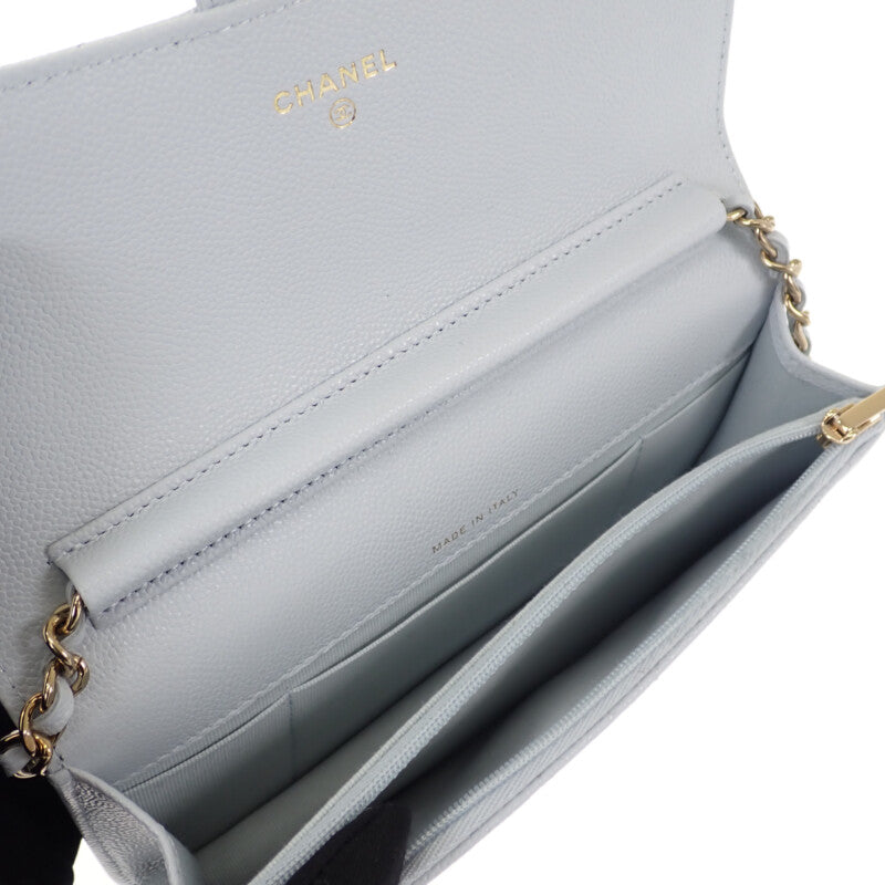 シャネル CHANEL フラップ フォンケース AP3744 ショルダーバッグ グレインドカーフスキン ライトブルー ゴールド金具 レディース【中古】【Aランク】