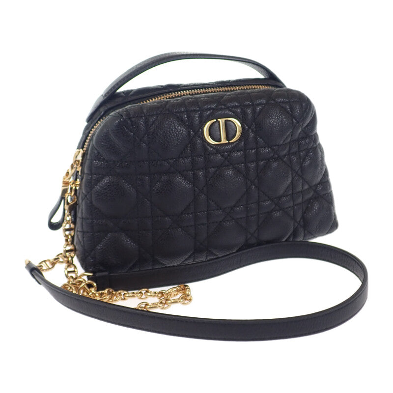 【中古】クリスチャンディオール Christian Dior カロ Dコージー ミニバッグ S5163UWHC_M900 ショルダーバッグ 2WAYバッグ カーフ ブラック ゴールド金具 レディース【ABランク】
