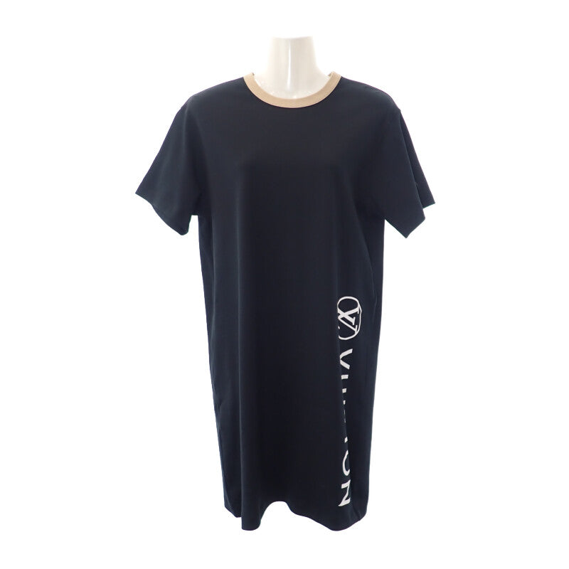 【中古】ルイヴィトン LOUIS VUITTON 半袖 サイドロゴ ミニ ワンピース コットン ブラック S レディース【Aランク】
