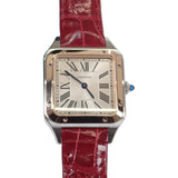 カルティエ CARTIER サントスデュモン SM W2SA0012 腕時計 ステンレススチール K18ピンクゴールド カーフレザー クオーツ シルバー文字盤 レディース メンズ【中古】【Aランク】