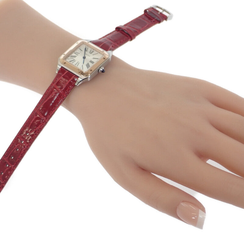 カルティエ CARTIER サントスデュモン SM W2SA0012 腕時計 ステンレススチール K18ピンクゴールド カーフレザー クオーツ シルバー文字盤 レディース メンズ【中古】【Aランク】