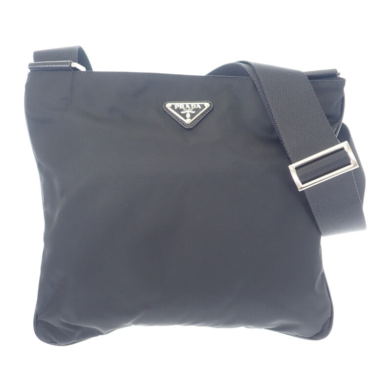 プラダ PRADA トライアングルロゴ VA0053 ショルダーバッグ ナイロン ブラック シルバー金具 メンズ レディース【中古】【Aランク】