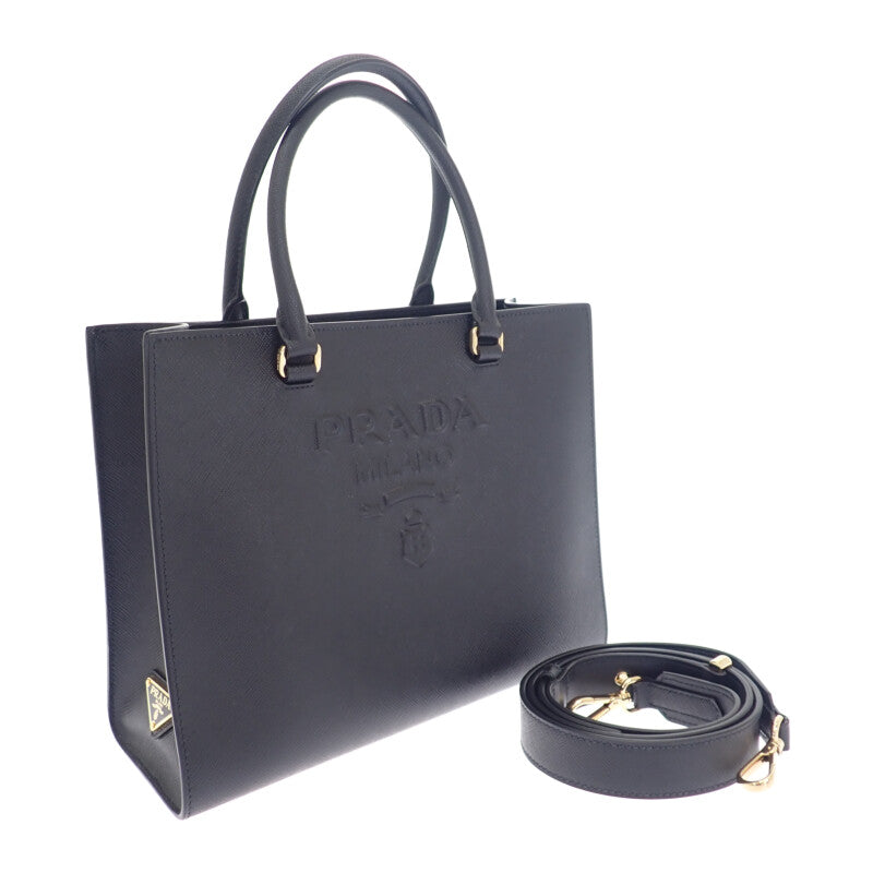 【中古】プラダ PRADA ミディアム 1BA337NZVF0002 2WAYバッグ ハンドバッグ トートバッグ サフィアーノ ブラック ゴールド金具 レディース【Aランク】