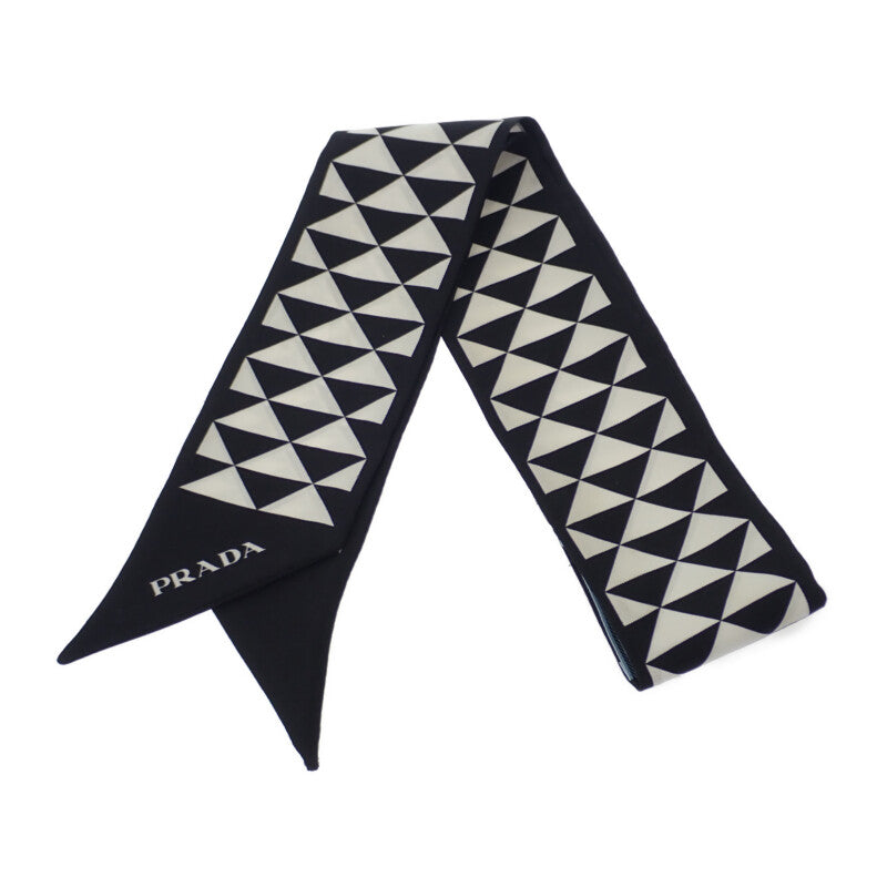 【中古】プラダ PRADA プリントツイルスカーフ 1FF008_2DTP_F0967 スカーフ シルク ブラック ホワイト レディース【ABランク】