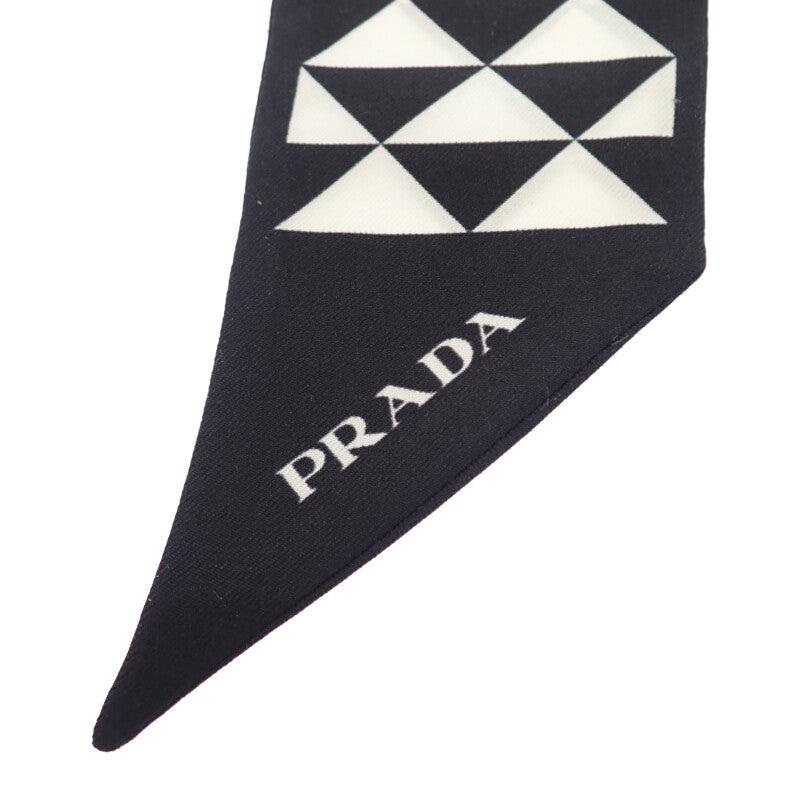 【中古】プラダ PRADA プリントツイルスカーフ 1FF008_2DTP_F0967 スカーフ シルク ブラック ホワイト レディース【ABランク】