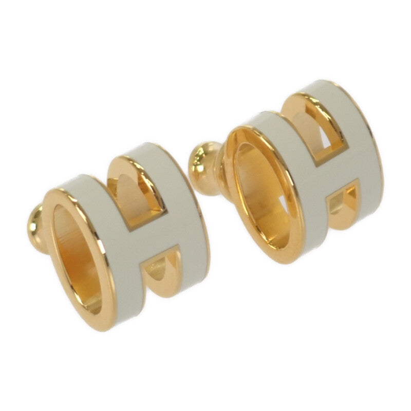 【中古】エルメス HERMES ポップ アッシュ H ピアス メタル ホワイト ゴールド金具 レディース【ABランク】