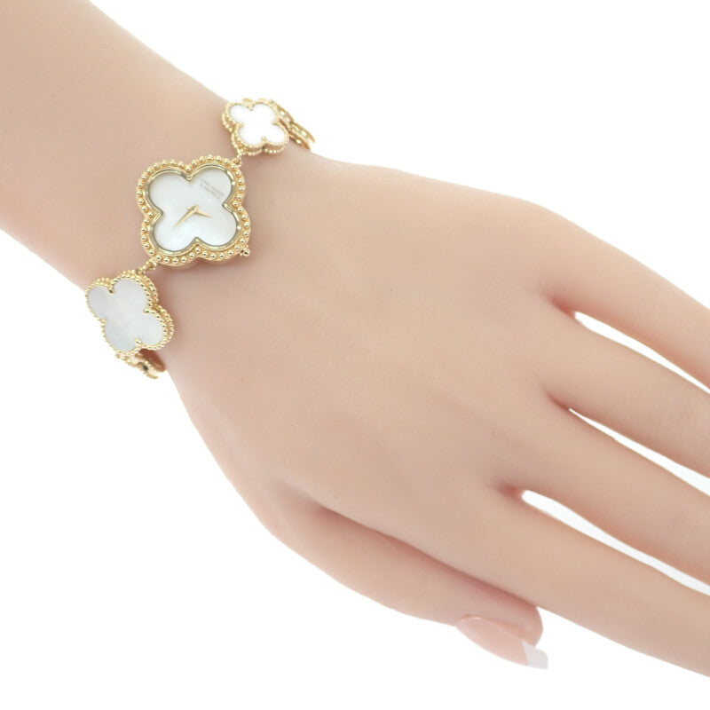 ヴァンクリーフ＆アーペル Van Cleef & Arpels アルハンブラ ウォッチ スモール VCARO40T00 腕時計 K18イエローゴールド クオーツ ホワイトシェル文字盤 レディース【中古】【ABランク】