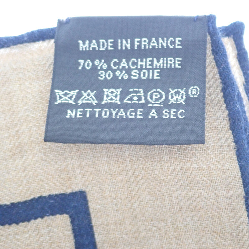 HERMES Carre Geant 140 Sailor's Tattoo Bandana Scarf Cashmere Silk Beige Navy Women's [Used] [A Rank]