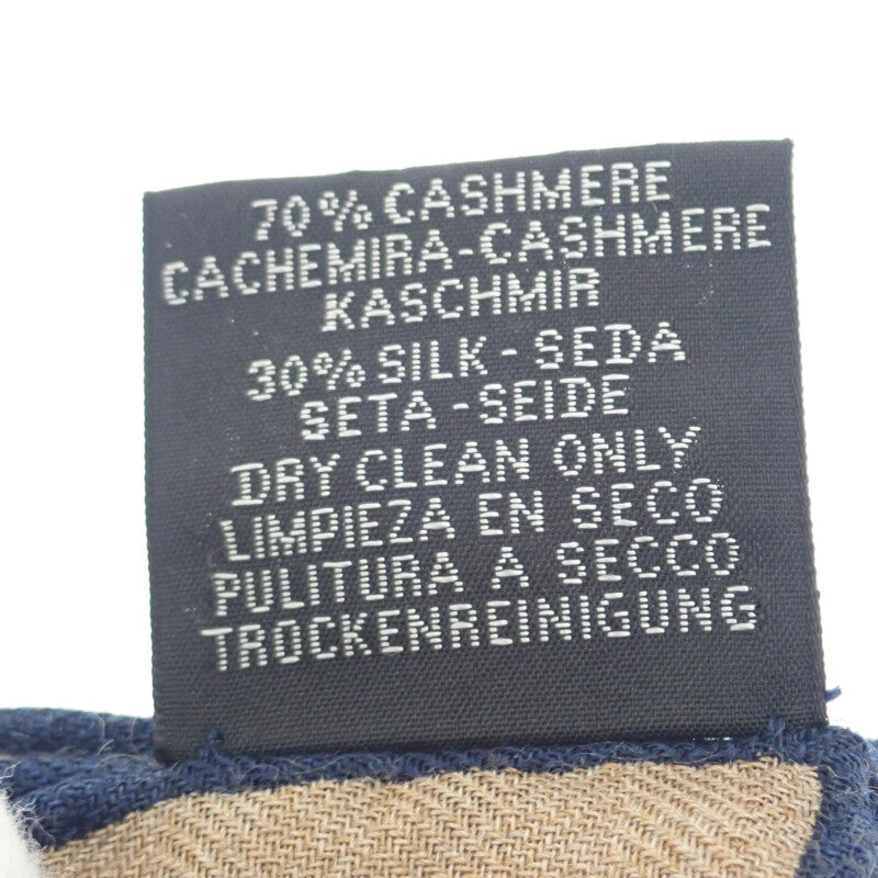 HERMES Carre Geant 140 Sailor's Tattoo Bandana Scarf Cashmere Silk Beige Navy Women's [Used] [A Rank]