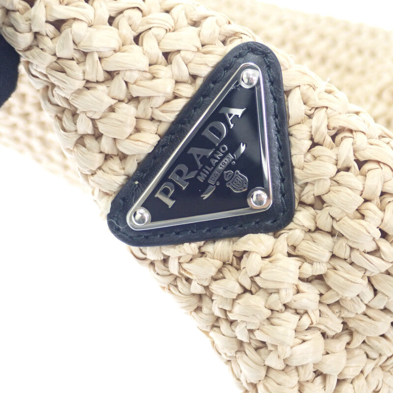 プラダ PRADA スモール クロシェ ラフィア風 1BG422 トートバッグ ナチュラル レディース【中古】【Aランク】