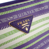 プラダ PRADA カナパトート ボーダー 1BG439 2WAYバッグ ショルダーバッグ キャンバス パープル グリーン ゴールド金具 レディース【中古】【ABランク】