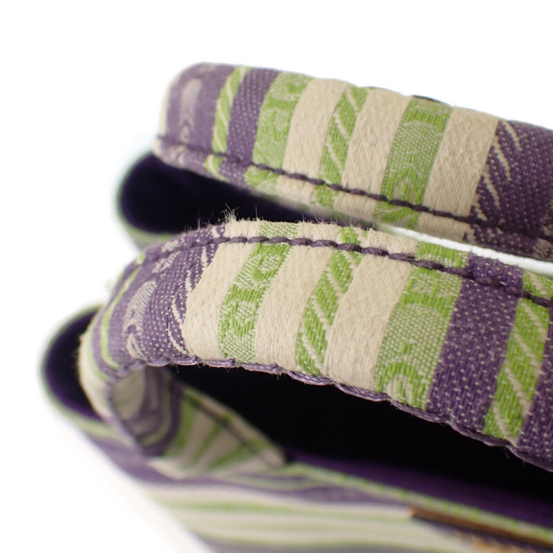 プラダ PRADA カナパトート ボーダー 1BG439 2WAYバッグ ショルダーバッグ キャンバス パープル グリーン ゴールド金具 レディース【中古】【ABランク】