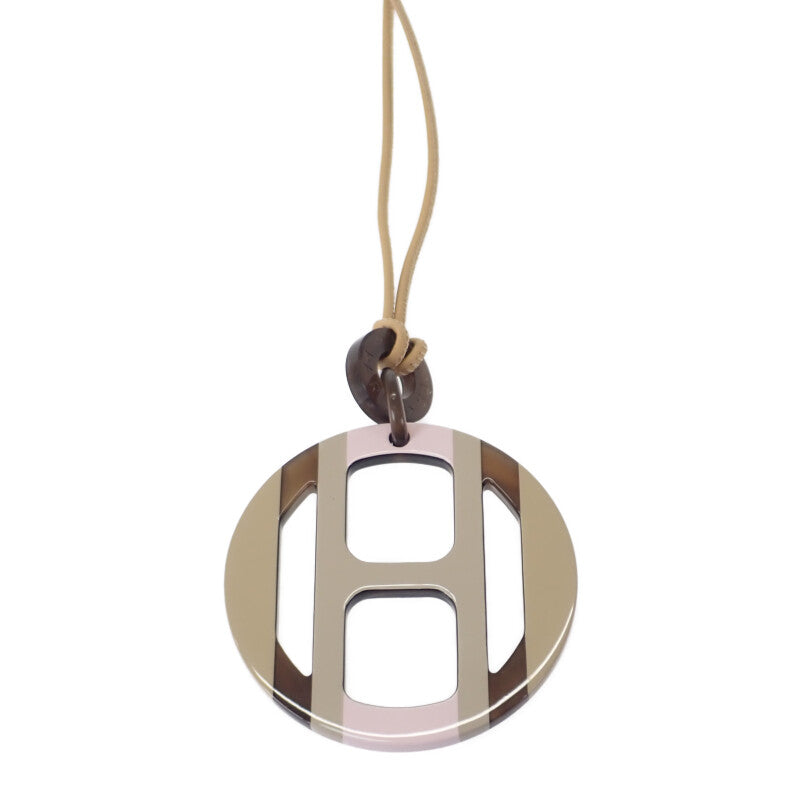 【中古】エルメス HERMES H エキップペンダント ネックレス バッファローホーン レザー ベージュ ピンク ブラウン レディース【Aランク】