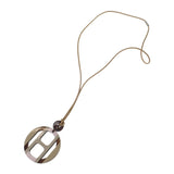 【中古】エルメス HERMES H エキップペンダント ネックレス バッファローホーン レザー ベージュ ピンク ブラウン レディース【Aランク】