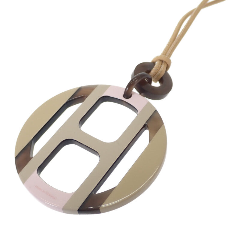 【中古】エルメス HERMES H エキップペンダント ネックレス バッファローホーン レザー ベージュ ピンク ブラウン レディース【Aランク】
