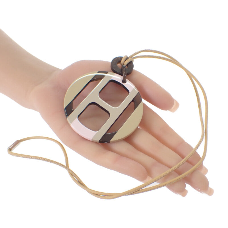 【中古】エルメス HERMES H エキップペンダント ネックレス バッファローホーン レザー ベージュ ピンク ブラウン レディース【Aランク】