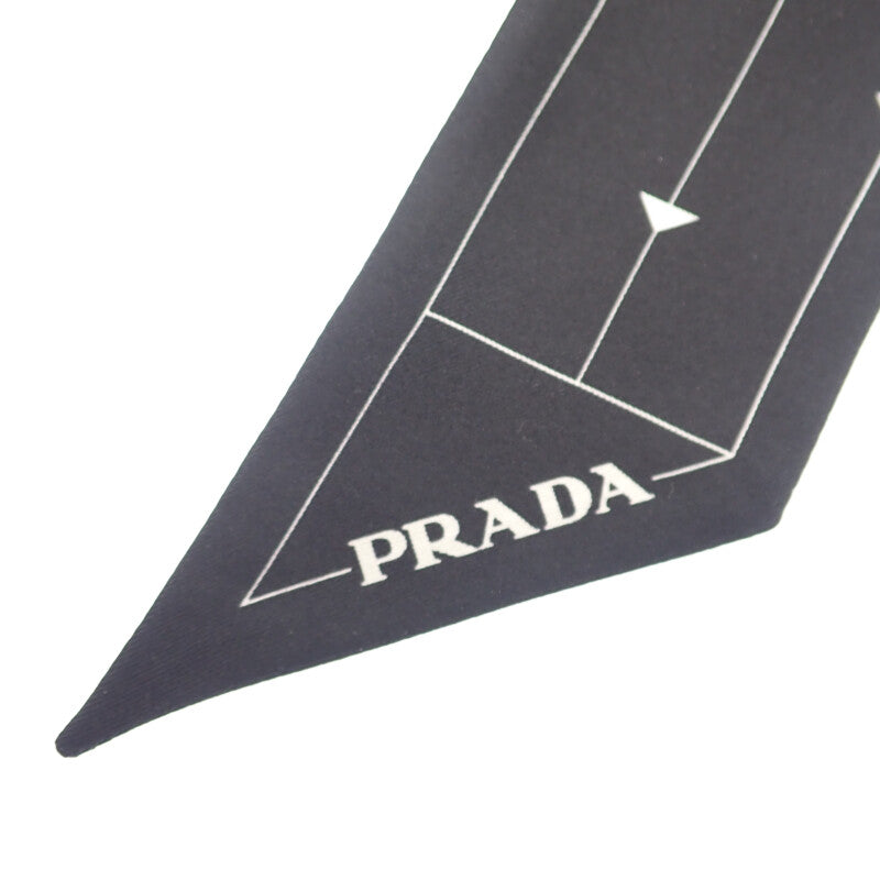 【中古】プラダ PRADA プリントツイル 1FF008_2DTR_F0967 スカーフ シルク ブラック ホワイト レディース【Aランク】