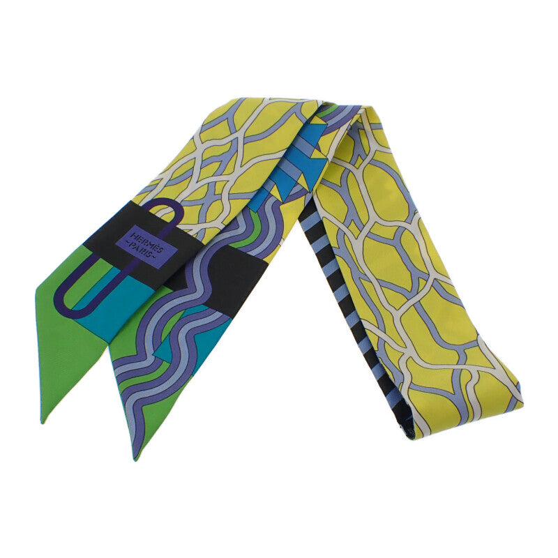 【中古】エルメス HERMES ツイリー BALLET AQUATIQUE スカーフ シルク イエロー グリーン ブラック  レディース ユニセックス【ABランク】