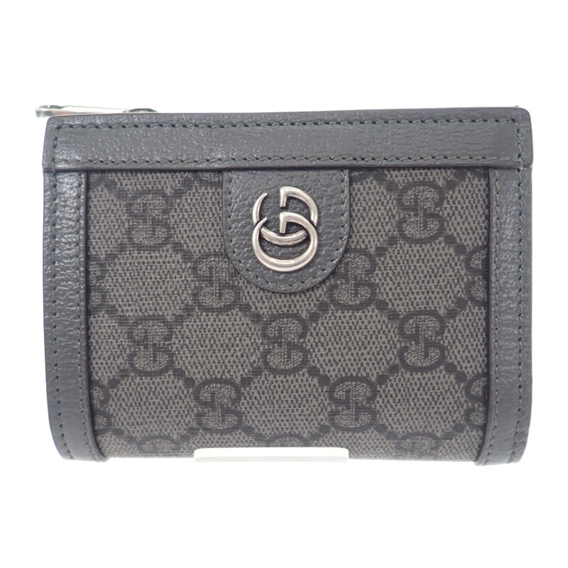 グッチ GUCCI GGコインウォレット 760238 二つ折り財布 GGスプリームキャンバス レザー グレー メンズ レディース【中古】【Aランク】