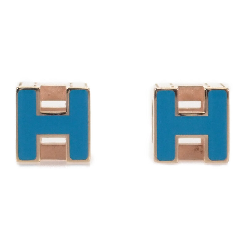 【中古】エルメス HERMES カージュドアッシュ Hキューブ ピアス メタル ブルー ピンクゴールド レディース【ABランク】