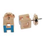 【中古】エルメス HERMES カージュドアッシュ Hキューブ ピアス メタル ブルー ピンクゴールド レディース【ABランク】