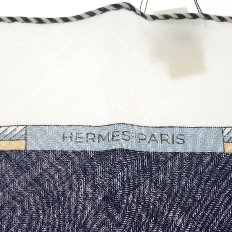 エルメス HERMES トライアングルジェアン LES VOITURES TRANSFORMATION 361422S スカーフ カシミヤ シルク ネイビー レディース【中古】【SAランク】