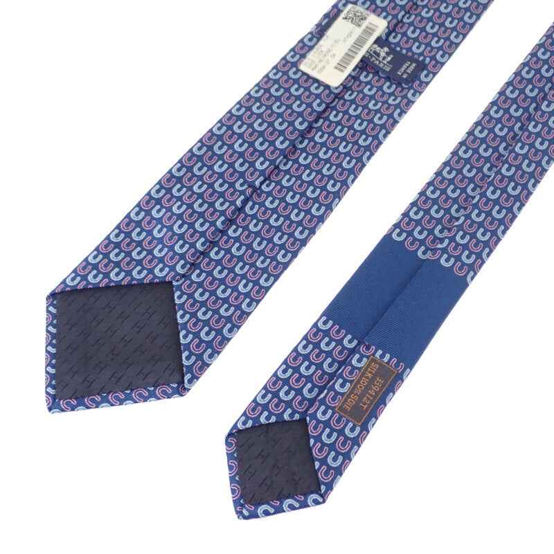 エルメス HERMES シルクタイ グッドラック H339412T04 ネクタイ シルク マリン ピンク シエル メンズ【中古】【Sランク】 エルメス HERMES シルクタイ グッドラック H339412T04 ネクタイ シルク