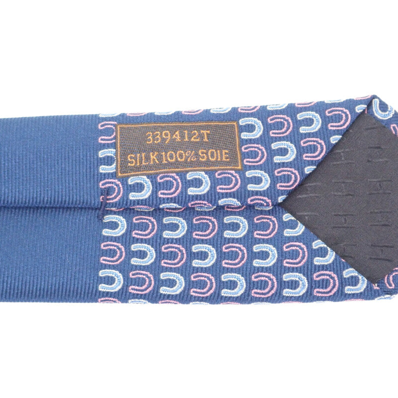 エルメス HERMES シルクタイ グッドラック H339412T04 ネクタイ シルク マリン ピンク シエル メンズ【中古】【Sランク】