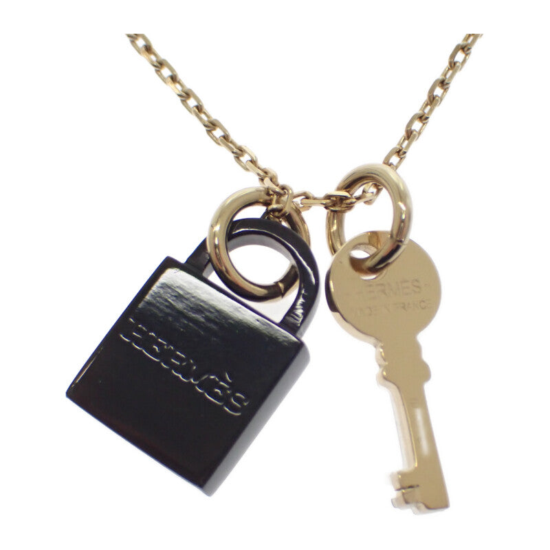 HERMES Amulette Padlock PM H057027FD00 Necklace Metal Buffalo Horn Gold Black Women's [Used] [Rank AB]