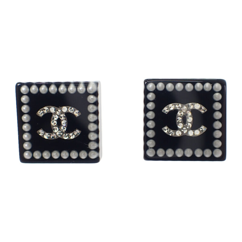 【中古】シャネル CHANEL CCスクエア 15C ピアス フェイクパール ストラス ブラック レディース【ABランク】