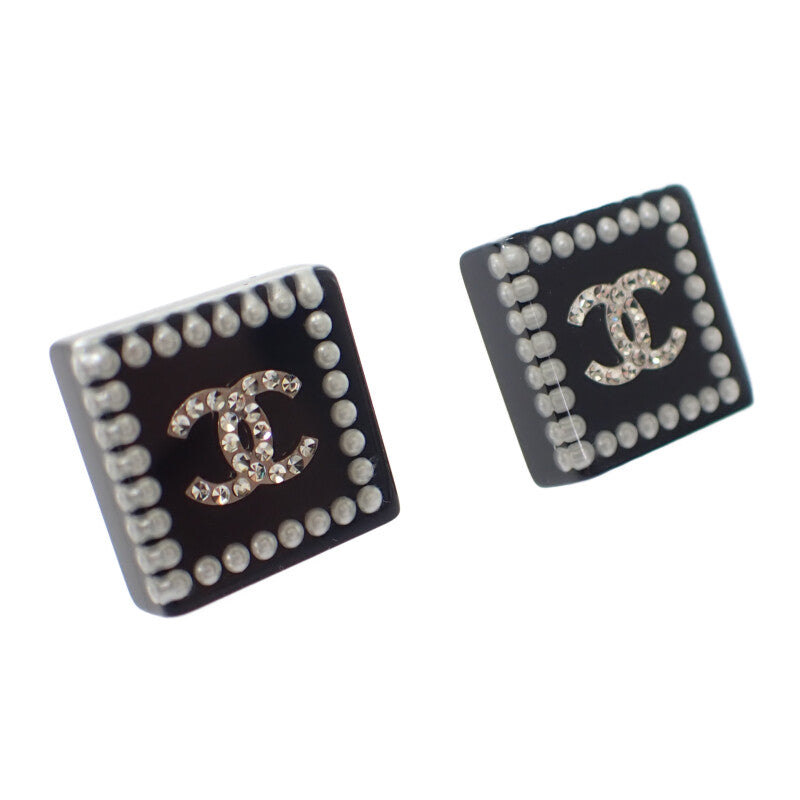 【中古】シャネル CHANEL CCスクエア 15C ピアス フェイクパール ストラス ブラック レディース【ABランク】