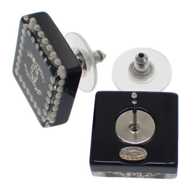 【中古】シャネル CHANEL CCスクエア 15C ピアス フェイクパール ストラス ブラック レディース【ABランク】