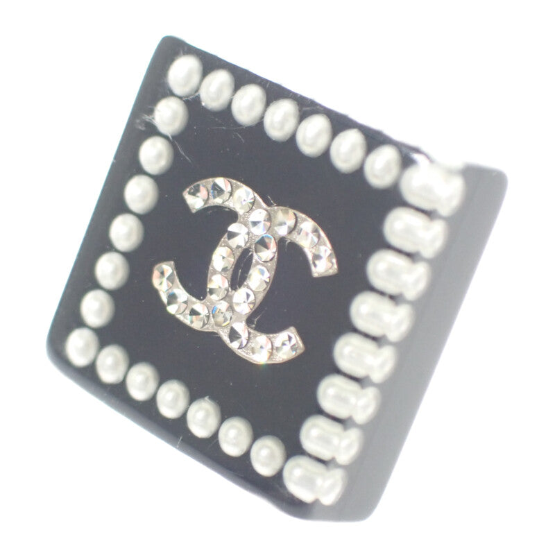 【中古】シャネル CHANEL CCスクエア 15C ピアス フェイクパール ストラス ブラック レディース【ABランク】