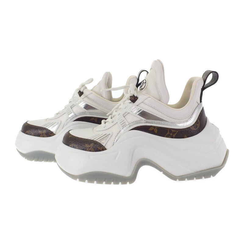 【中古】ルイヴィトン LOUIS VUITTON アークライト 2.0 厚底 プラットフォーム 1ABHZN モノグラム スニーカー レザー ホワイト 36 レディース【Aランク】