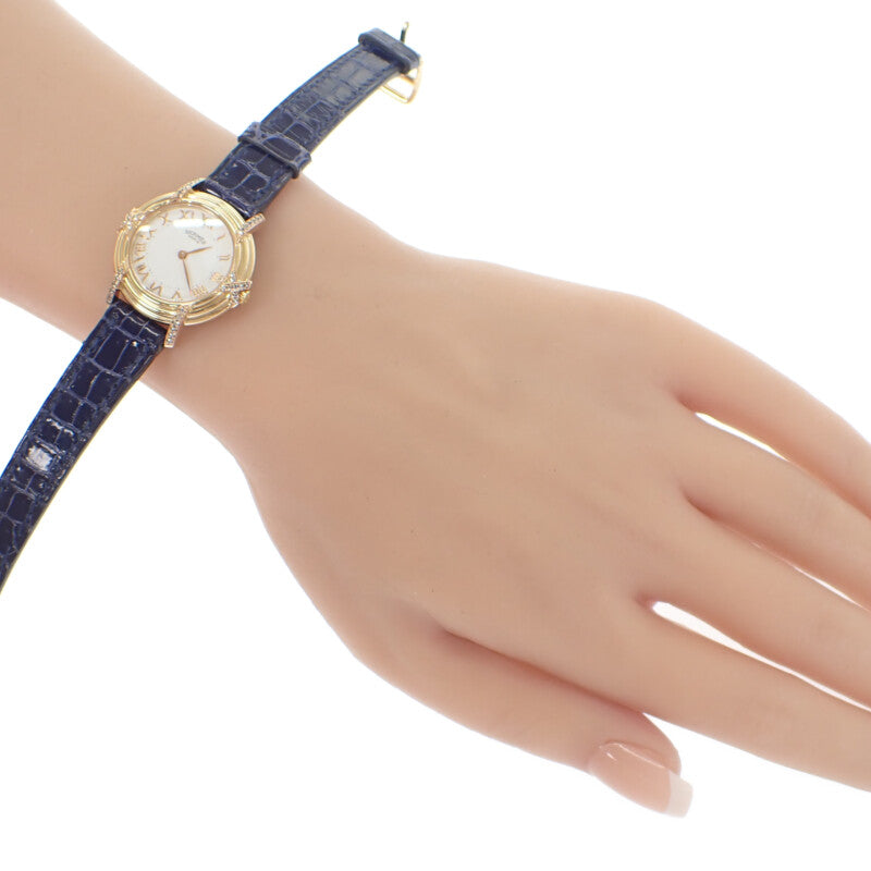 エルメス HERMES ルバン ラグベゼルダイヤ 腕時計 イエローゴールド×ピンクゴールド ネイビー クオーツ ホワイト文字盤 レディース【中古】【Aランク】