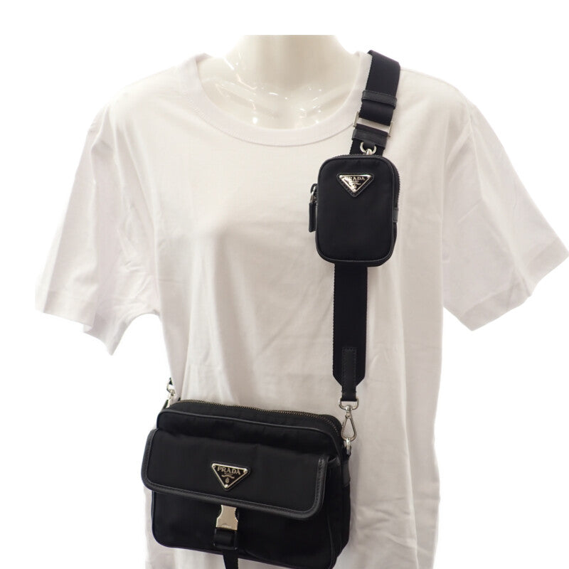 プラダ PRADA Re-Nylon 2VH133 ショルダーバッグ ナイロン サフィアーノ ブラック シルバー金具 レディース メンズ【中古】【ABランク】