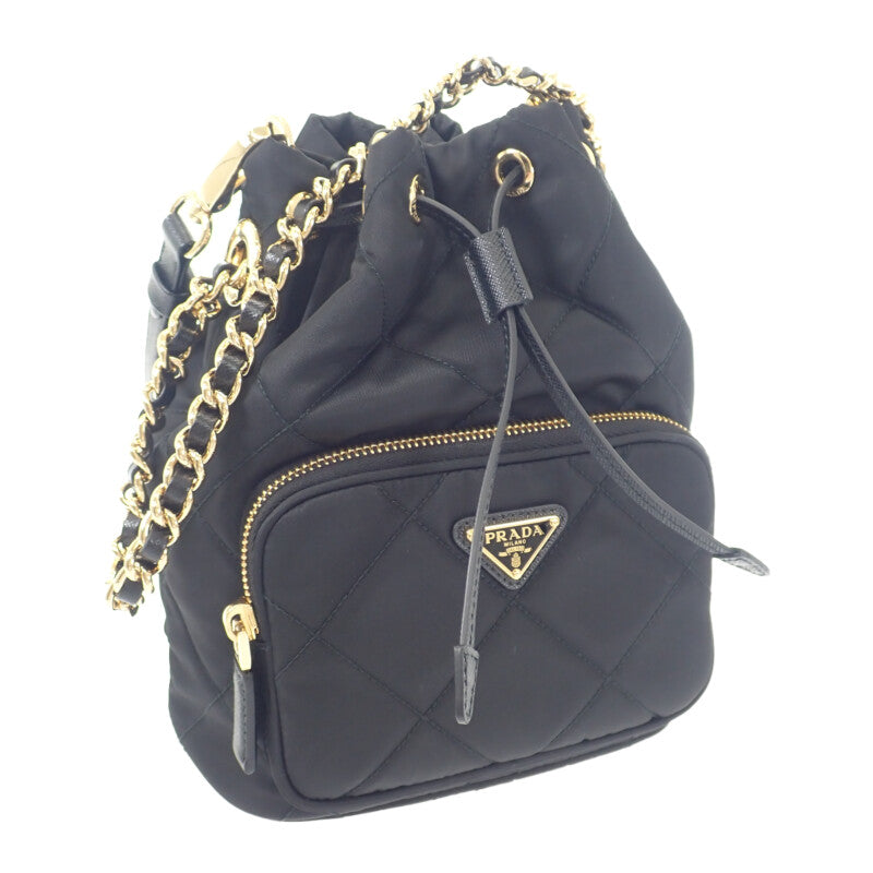 【中古】プラダ PRADA チェーンRe-Nylonショルダー 1BH038 2WAYバッグ ナイロン ブラック ゴールド金具 レディース【Aランク】