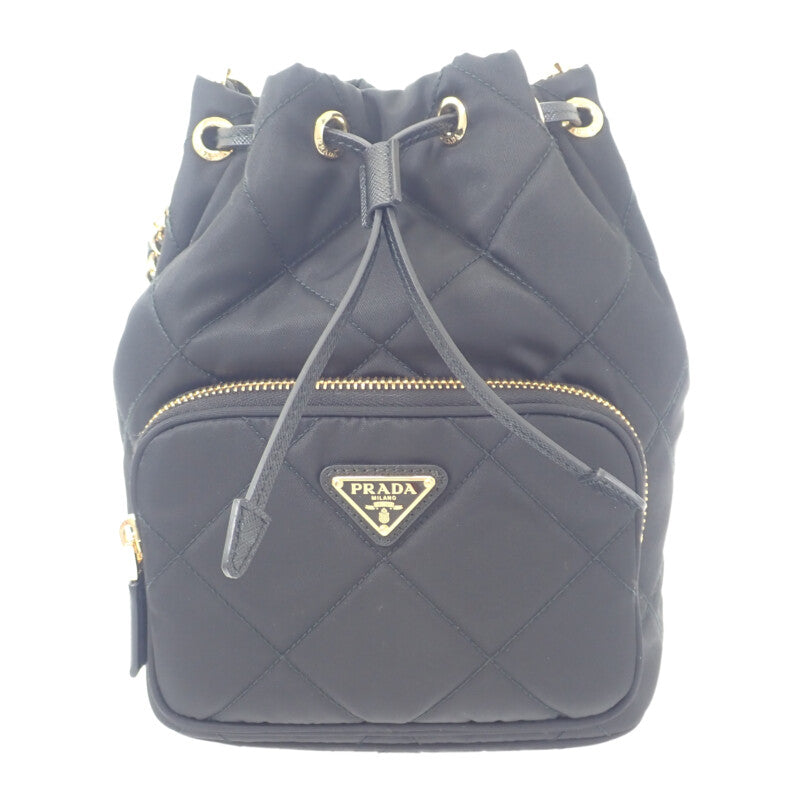 【中古】プラダ PRADA チェーンRe-Nylonショルダー 1BH038 2WAYバッグ ナイロン ブラック ゴールド金具 レディース【Aランク】
