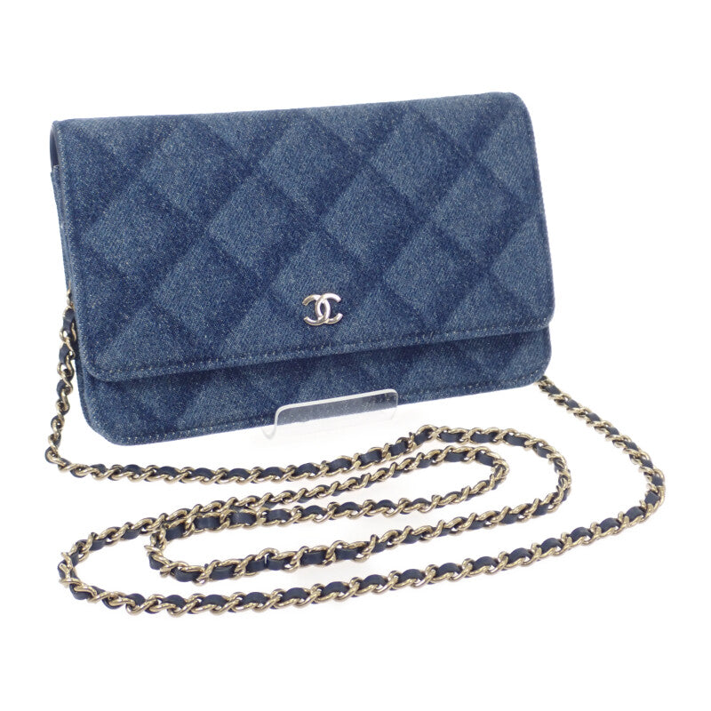 シャネル CHANEL クラシックチェーンウォレット AP0250 長財布 デニム ネイビー ゴールド金具 レディース【中古】【Aランク】
