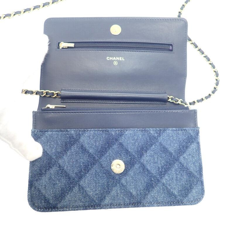シャネル CHANEL クラシックチェーンウォレット AP0250 長財布 デニム ネイビー ゴールド金具 レディース【中古】【Aランク】