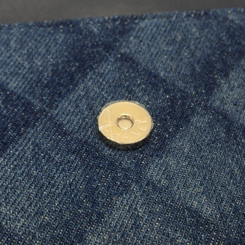 シャネル CHANEL クラシックチェーンウォレット AP0250 長財布 デニム ネイビー ゴールド金具 レディース【中古】【Aランク】