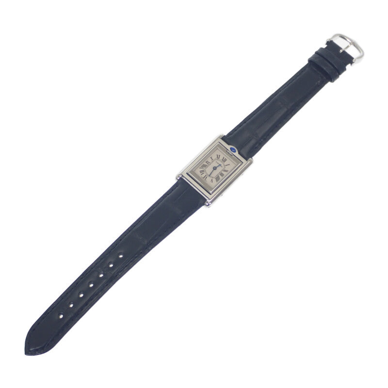 カルティエ CARTIER タンクバスキュラント SM W1011158 腕時計 ステンレススチール レザー シルバー ブラック クオーツ シルバー文字盤 レディース【中古】【Aランク】