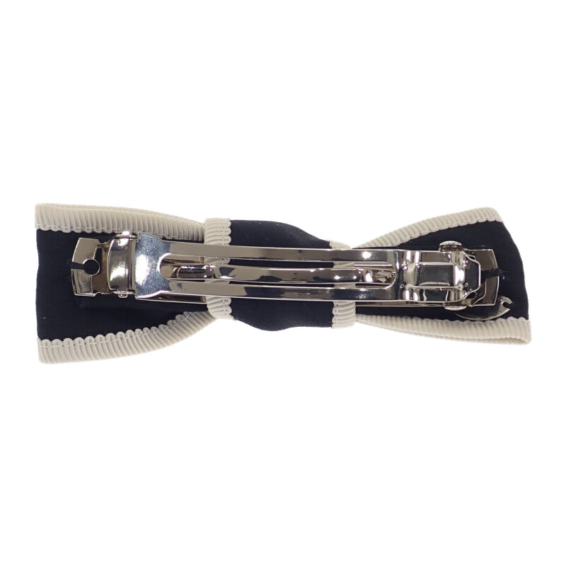 CHANEL Bow AA9921 Barrette Silk Black Silver Hardware Women's [Used] [A Rank]