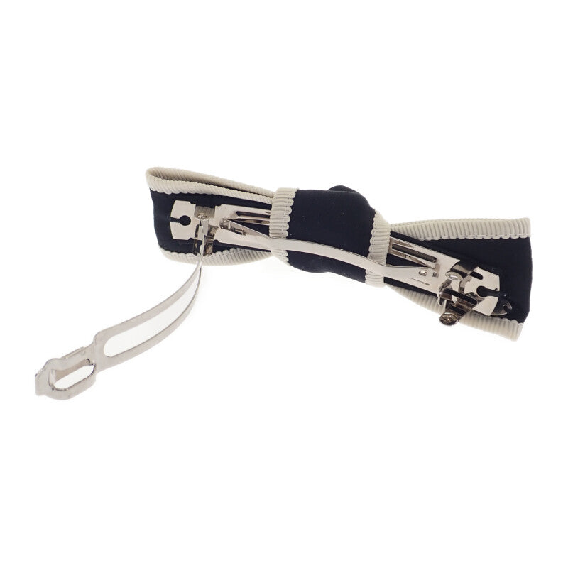 CHANEL Bow AA9921 Barrette Silk Black Silver Hardware Women's [Used] [A Rank]